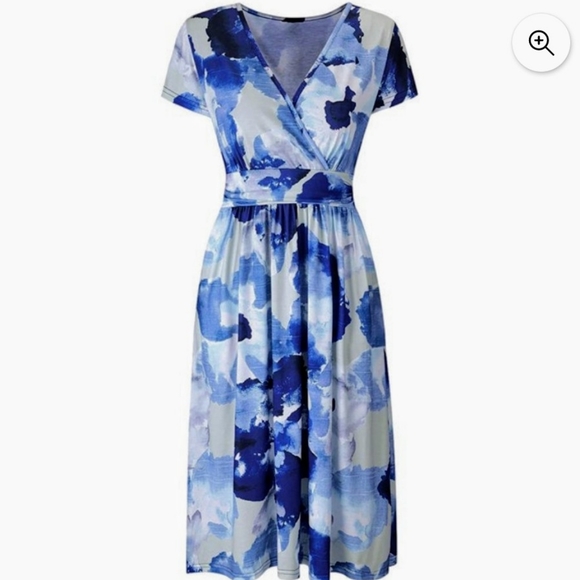 Stylish OUGES Women's V-Neck Pattern Pocket Mid Length Dress Size 2XL - Picture 2 of 13